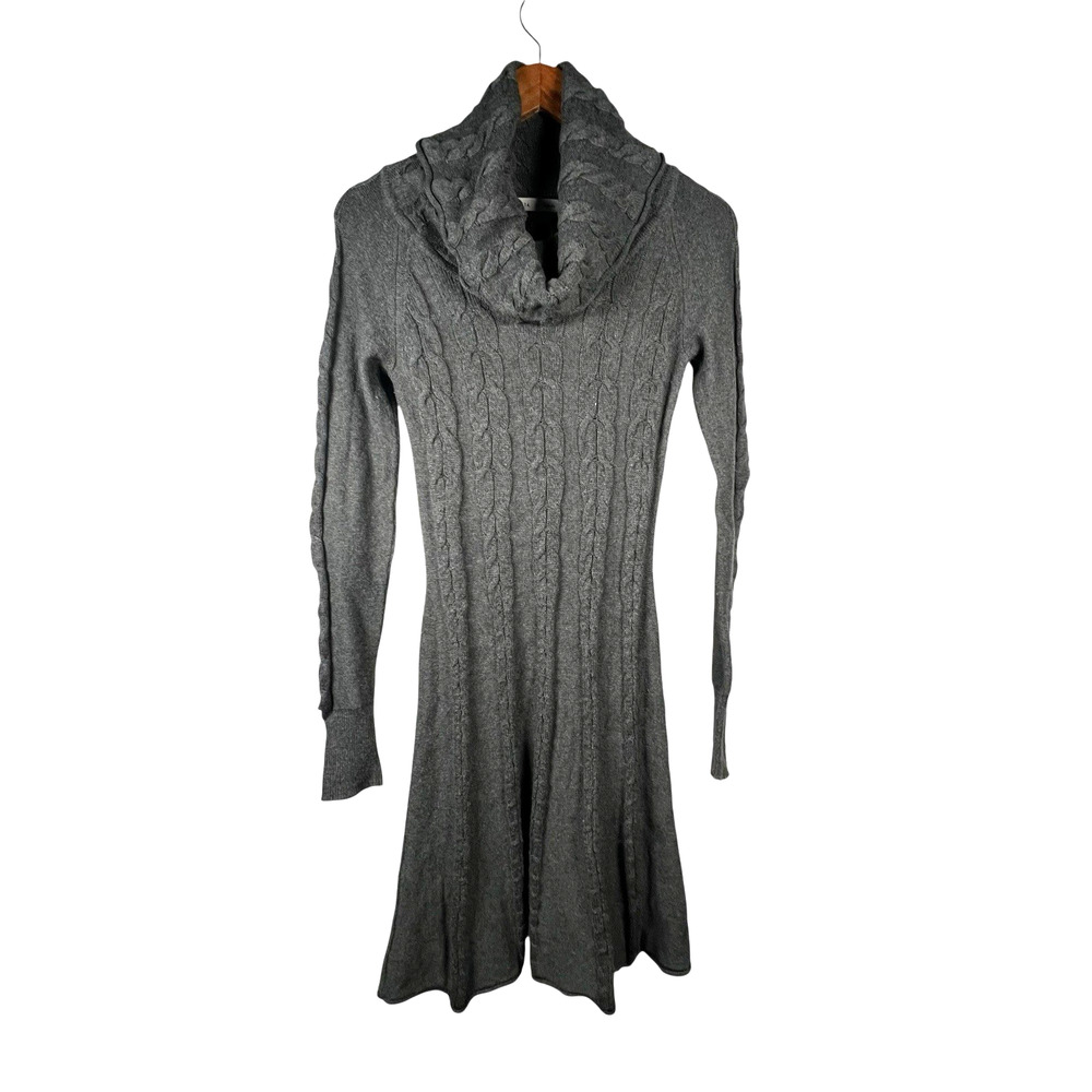 Athleta Womens Gray Cable Knit Cowl Neck Sweater Dress Long Sleeve Size Small